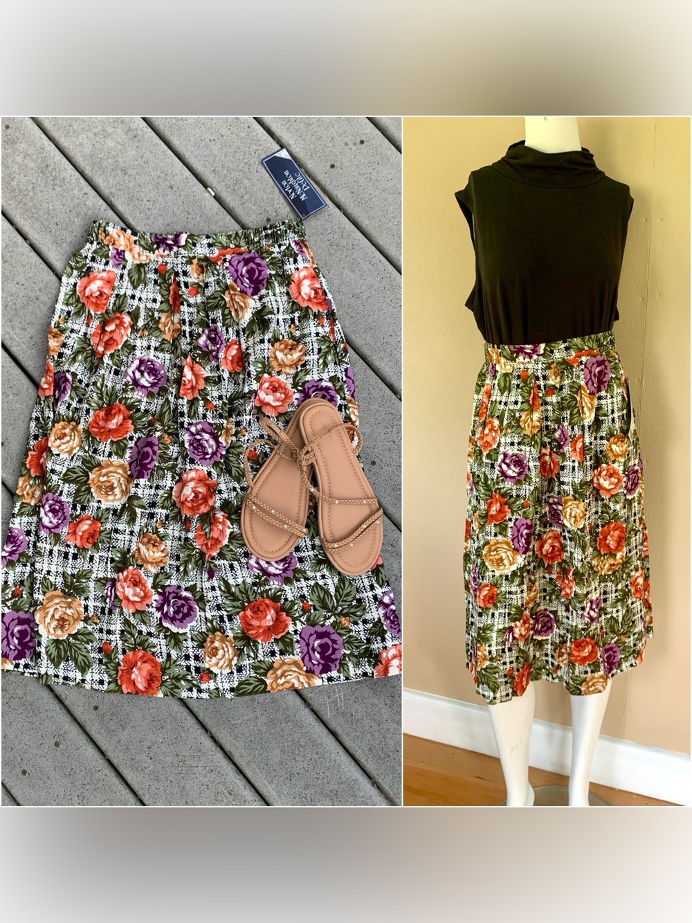 Vintage Floral A-Line Midi Skirt NWT by Norton McNaughton